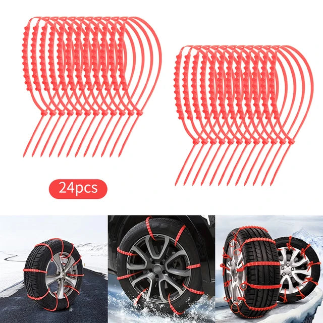 AAZRZRZ general 24pcs/set of red nylon material super grip snow tire chain, suitable for cars vehicles SUV trucks Snow Chains