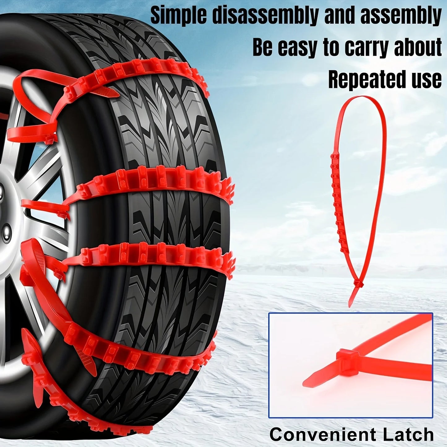 AAZRZRZ general 24pcs/set of red nylon material super grip snow tire chain, suitable for cars vehicles SUV trucks Snow Chains