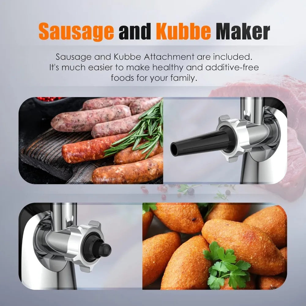 Meat Grinder Electric Stainless Steel, Meat Grinder Electric Sausage Stuffer, Meat Grinder Maker Heavy Duty 2800W Max