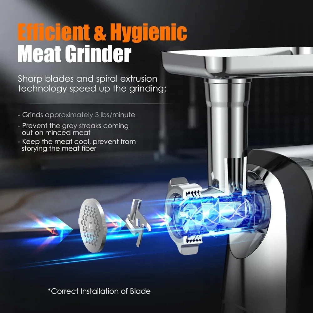 Meat Grinder Electric Stainless Steel, Meat Grinder Electric Sausage Stuffer, Meat Grinder Maker Heavy Duty 2800W Max